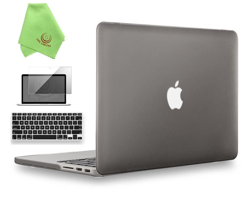 UESWILL 3 in 1 Matte Hard Case Compatible with MacBook Pro (Retina, 15 inch, Mid 2012/2013/2014/Mid 2015), Model A1398, NO CD-ROM, NO Touch Bar + Keyboard Cover and Screen Protector, Gray - Image 1